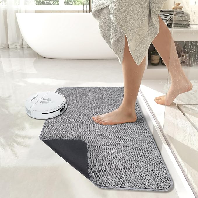 Bosap Bath Mat,Ultra Thin Bathroom Rugs,Rubber Bath Mats for Bathroom,No Slip Bath Rugs,Quick Dry,Machine Washable,Low Pile,Absorbent,Shower Outside,Sink,Home Decor Accessories.Grey,2'x3'(24x36inch)
