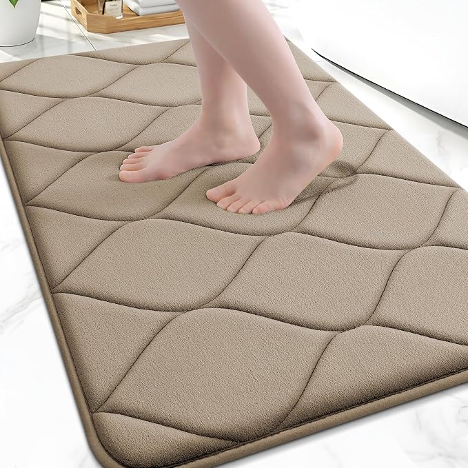 Smiry Memory Foam Bath Mat 47x24, Ultra Soft Absorbent Bathroom Rugs | Tan, Plush Quick Dry and Machine Washable Cushion Bath Mats for Bathroom, Shower, Tub & Home Decor