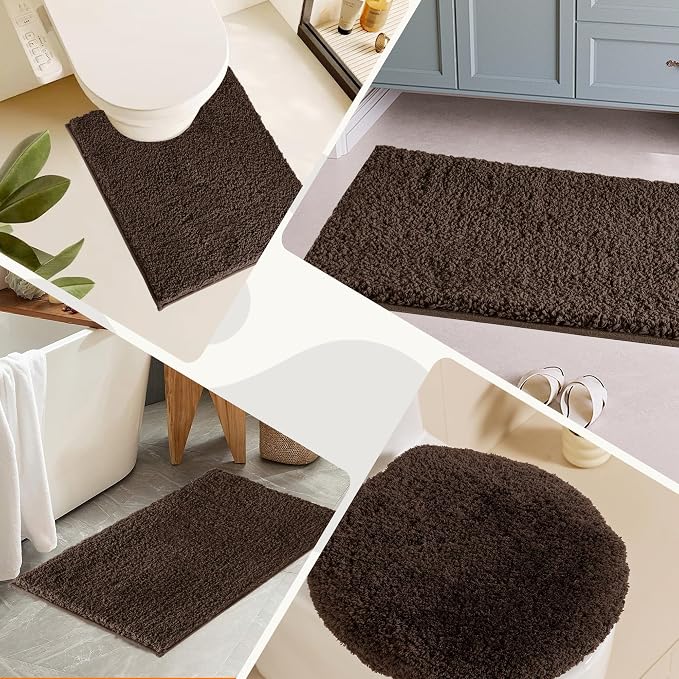 Bathroom Rugs Sets 2 Piece Non Slip Washable Bath Mat Set | Soft Absorbent bathroom mat set Microfiber bathroom floor mat Rubber Backed bath rug set for Floor, Tub and Shower