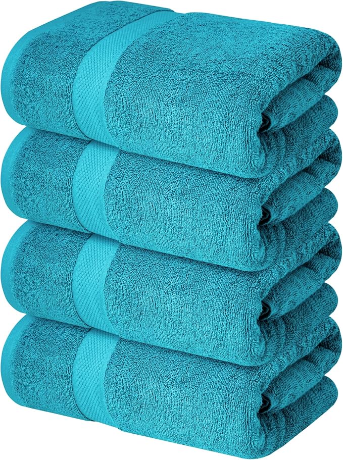 Infinitee Xclusives 100% Ring-Spun Cotton Bath Towels for Bathroom - Pack 4 | Luxury Super Soft, Absorbent & Quick-Drying |27x54 inches| Large Bathroom Towels Set |600 GSM| Gym, Shower, Spa & Hotel Use