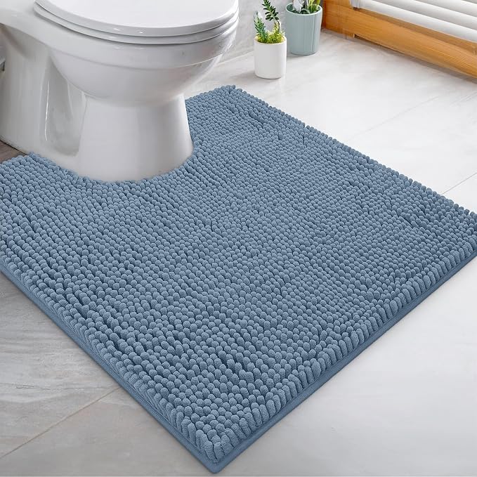 LuxUrux 3-Piece Bathroom Rug Set – Plush Chenille Bath Mats & U-Shaped Toilet Mat, Ultra-Soft, Absorbent & Non-Slip (20x20 U, 16x24 & 20x30 inches, Sky Blue)