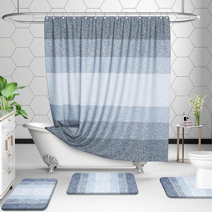 OLANLY Micorfiber Bathroom Rug Set 2 Piece, 36"x24"+U-Shaped 24"x20" | Blue, Soft Absorbent Bath Mats and Contour Toilet Rug, Non-Slip, Machine Wash Dry, Plush Shaggy Bath Mats for Bathroom