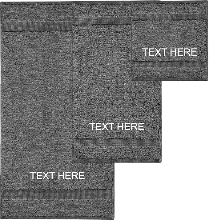 Chakir Turkish Linens 100% Cotton Personalized 3-Piece Set, Dark Gray | Personalized 100% cotton 3-pc set, OEKO-TEX certified: bath 27x54, hand 16x30, wash 13x13