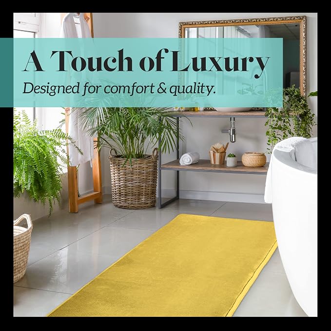 Memory Foam Bath Mat Non Slip Absorbent Super Cozy Velvet Bathroom Rug Carpet (22 inches X 36 inches, Mustard)