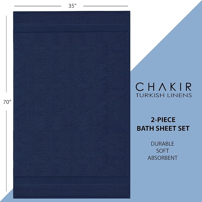 Chakir Turkish Linens, 100% Cotton Premium Quality Turkish Bath Sheets (35''x70'' Large Bath Sheet Towels - Navy) | 100% cotton bath sheets, 35x70 oversized, OEKO-TEX certified, soft plush and absorbent