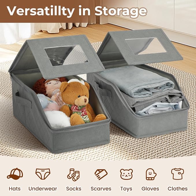 2 PCS Stackable Hat Storage for Baseball Caps, Large Hat Organizer with transparent window, Holds up to 30 Caps Hat Organizer (Gray)