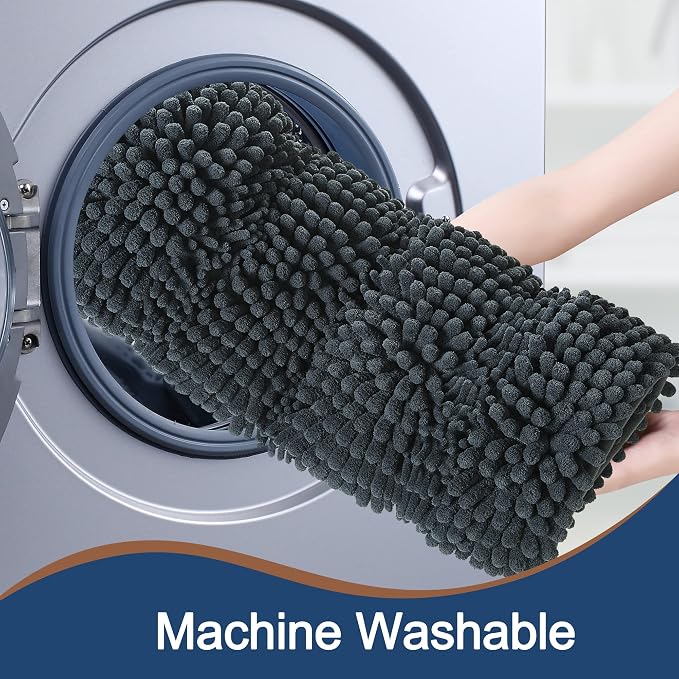 Non Slip Thick Shaggy Chenille Bathroom Rug Sets 2 Piece, Thickened Hot Melt Rubber Bottom Bath Mats for Bathroom, Bath Rugs Quick Dry Machine Washable for Shower (Charcoal Grey, 32"x20" Plus 17"x24")