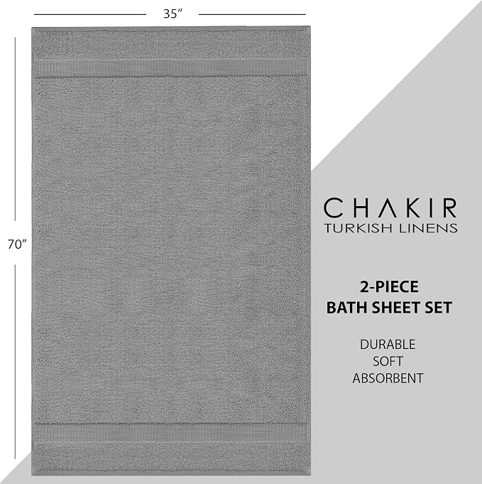 Chakir Turkish Linens, 100% Cotton Premium Quality Turkish Bath Sheets (35''x70'' Large Bath Sheet Towels - Gray) | 100% cotton bath sheets, 35x70 oversized, OEKO-TEX certified, soft plush and absorbent