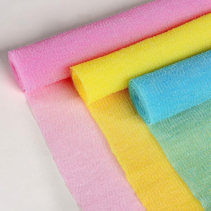 ARCH&M Japanese Exfoliating Washcloth, Yellow, 3-Pack | Korean & Japanese Style Scrub Cloth, Nylon Bath Washcloth, For Body & Back, Smoother Skin