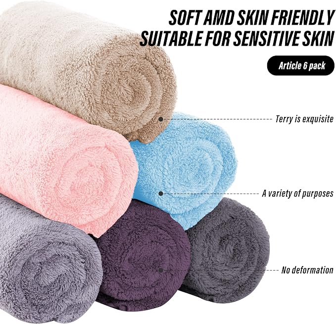 MOONQUEEN 6 Pack Premium Hand Towels - Quick Drying - Microfiber Coral Velvet Highly Absorbent Towels - Multipurpose Use as Hotel, Bathroom, Shower, Spa, Hand Towel 16 x 28 inches (Multicolor)