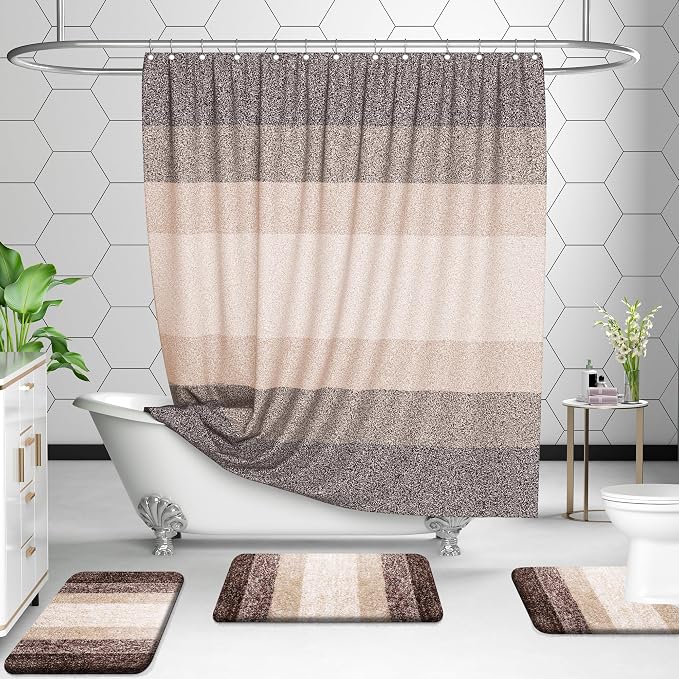 OLANLY Micorfiber Bathroom Rug Set 2 Piece, 36"x24"+U-Shaped 24"x20" | Brown, Soft Absorbent Bath Mats and Contour Toilet Rug, Non-Slip, Machine Wash Dry, Plush Shaggy Bath Mats for Bathroom