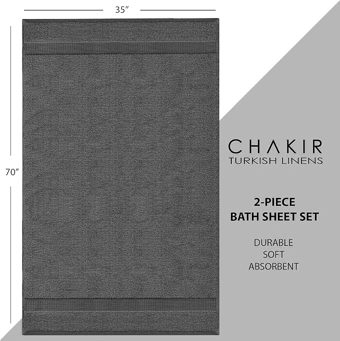 Chakir Turkish Linens, 100% Cotton Premium Quality Turkish Bath Sheets (35''x70'' Large Bath Sheet Towels - Dark Gray) | 100% cotton bath sheets, 35x70 oversized, OEKO-TEX certified, soft plush and absorbent