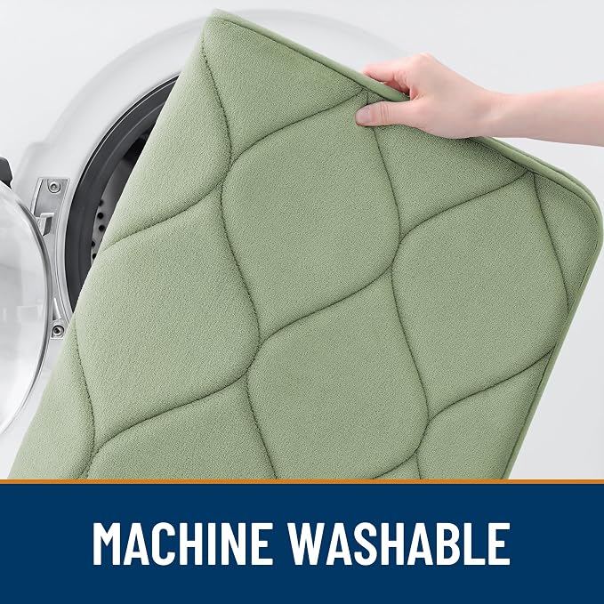 Smiry Memory Foam U-Shaped Toilet Mat 24x20, Soft Absorbent Toilet Rugs | Sage Green, Plush Quick Dry and Machine Washable Cushion Contour Rug for Toilet, Shower, Tub & Home Decor