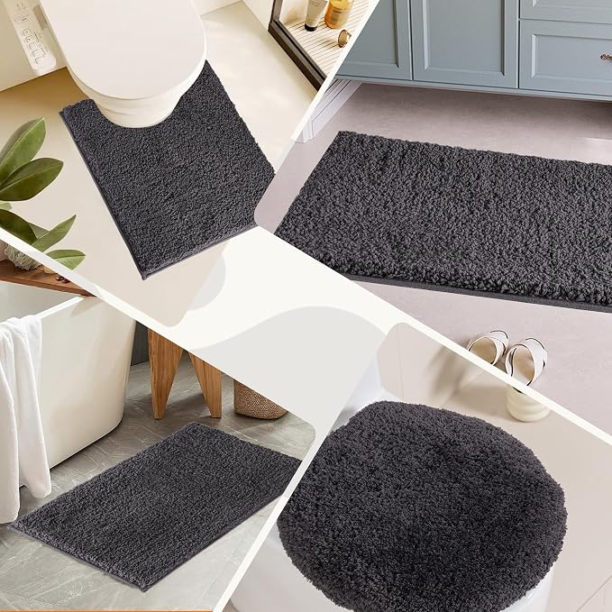 Bathroom Rugs Sets 2 Piece Non Slip Washable Bath Mat Set | Soft Absorbent bathroom mat set Microfiber bathroom floor mat Rubber Backed bath rug set for Floor, Tub and Shower
