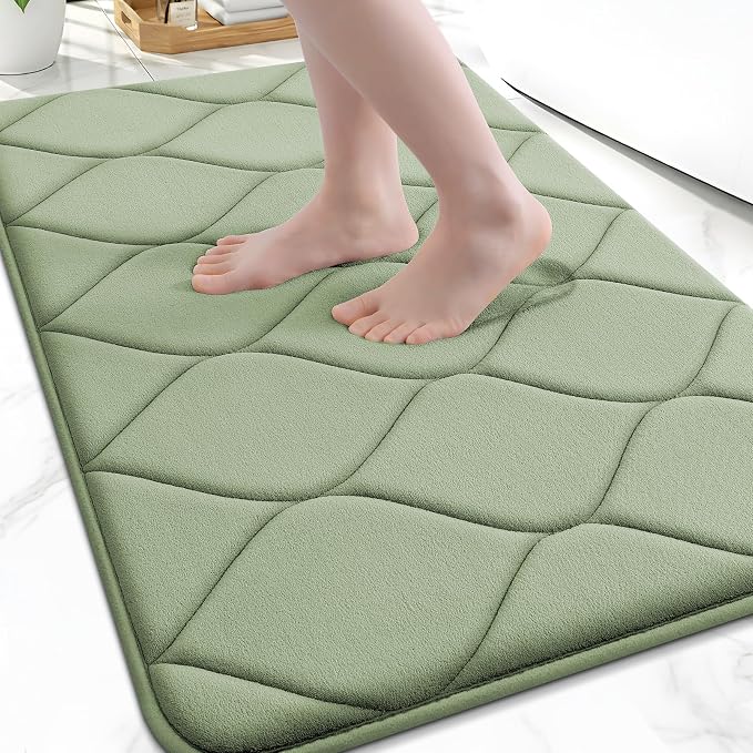 Smiry Memory Foam Bath Mat 47x20, Ultra Soft Absorbent Bathroom Rugs | Sage Green, Plush Quick Dry and Machine Washable Cushion Bath Mats for Bathroom, Shower, Tub & Home Decor