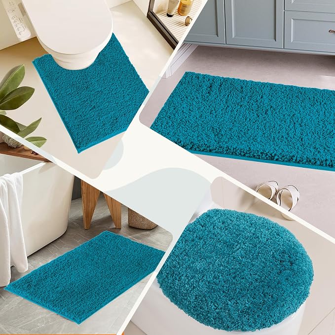 Bathroom Rugs Sets 2 Piece Non Slip Washable Bath Mat Set | Microfiber bath rug set with toilet mats for bathroom , Soft Absorbent toilet rug set TPR Rubber Backed bathroom floor mat