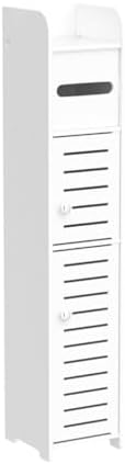 TuoxinEM Storage Cabinet for Small Spaces, Over The Toilet Cabinet for Skinny Bathroom Storage Corner Floor, Slim Paper Holder with 2 Doors & Shelves (White)