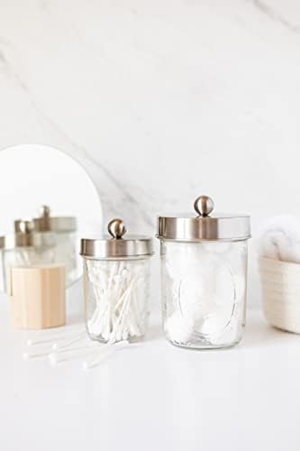 Jarmazing Products Ball Mason Jar Bathroom Gift Set (4 pcs) - Lotion/Soap Dispenser, Toothbrush Holder, Q-Tip Storage Jars - Farmhouse Home Decor for Vanity Organization - Stainless Steel