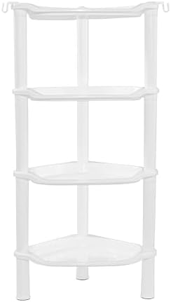 4 Tier Corner Shower Caddy, Rustproof, Plastic Shower Organizer for Bathroom, Bathtub, Shower pan, Bath Accessories Shower Caddies, 13.5 x 10 x 33.5 Inches, White (Round Slot White 4 Tier)