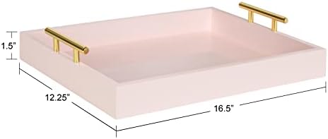 Kate and Laurel Lipton Decorative Tray with Polished Gold Metal Handles, Soft Pink