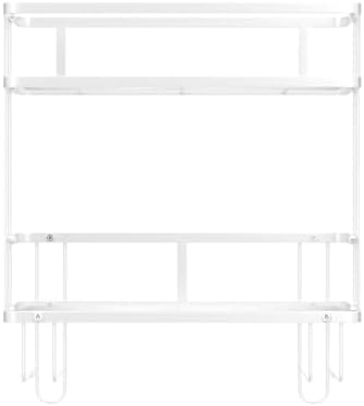 FLOLXNB Over The Toilet Storage Shelf, 2-Tier Bathroom Storage Organizer Upgrade Punch-Free Toliet Storage Shelf, Home Storage Rack with Hooks Shelf,White