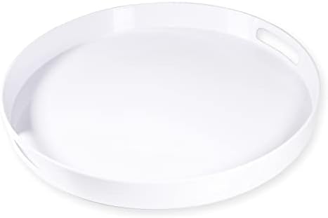 White Serving Tray Large Melamine Platter Round Breakfast Trays with Handles for Coffee Table Ottoman Living Room Home Décor Holiday Celebration & Party (17")