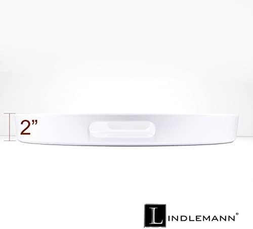 White Serving Tray Large Melamine Platter Round Breakfast Trays with Handles for Coffee Table Ottoman Living Room Home Décor Holiday Celebration & Party (17")
