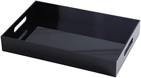 Sooyee Acrylic Serving Tray with Handles,16" x 12" Decorative Tray for Breakfast, Tea, Food, Butler,Coffee,Table Ottoman Vanity Countertop,Black