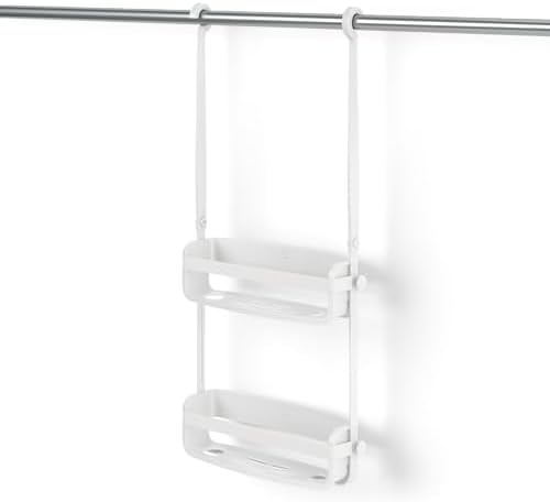 Umbra Flex Hanging Shower Caddy with 2 Shelves, Bathtub Shelf and Bathroom Organizer, White (Pack of 2)