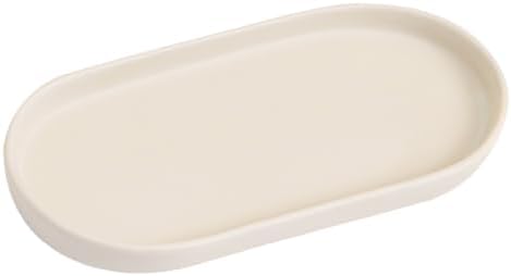 Matte Beige Round Soap Dispenser Tray - 8'' Ceramic Vanity Tray for Bathroom Decorative, Jewelry Ring Dish, Comestic Holder, Kitchen Sink Countertop Organizer Plate