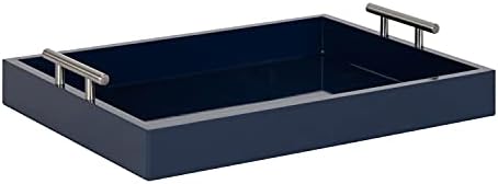 Kate and Laurel Lipton Modern Rectangular Tray, 16 x 12.25, Navy Blue and Silver, Decorative Accent Tray for Storage and Display