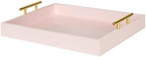 Kate and Laurel Lipton Decorative Tray with Polished Gold Metal Handles, Soft Pink