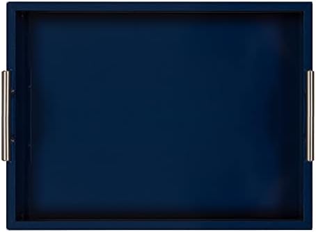 Kate and Laurel Lipton Modern Rectangular Tray, 16 x 12.25, Navy Blue and Silver, Decorative Accent Tray for Storage and Display