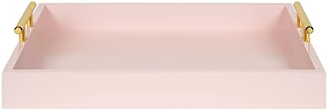 Kate and Laurel Lipton Decorative Tray with Polished Gold Metal Handles, Soft Pink