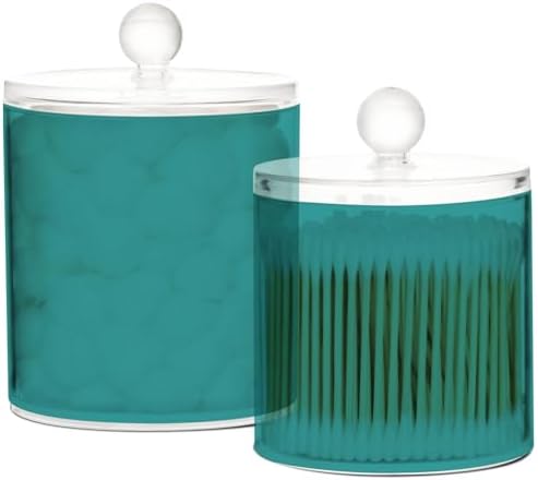 Gredecor Teal Apothecary Jars with Lids for Bathroom & Kitchen Organization Containers Acrylic Plastic Organizers Great for Q-Tip Cotton Swabs, Jewelry, Food & Candy Storage, Set of 2 Sizes