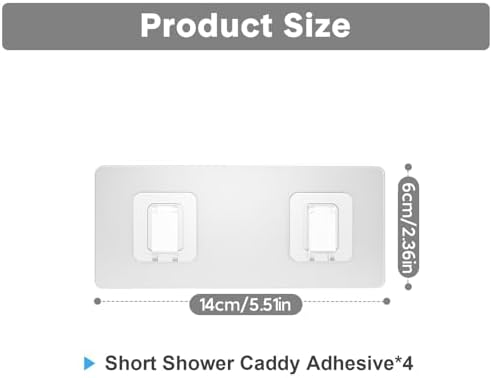 4 Pack Shower Caddy Adhesive Replacement, Waterproof Adhesive Strips for Shower Shelf, Strong Adhesive Flat Hooks for Bathroom Storage Shelves and Kitchen Racks No Drilling, Clear