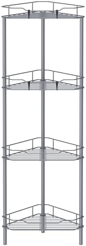 HuggieGems Metal Floor Standing Corner Shower Caddy, Dark Gray, 4 Tier