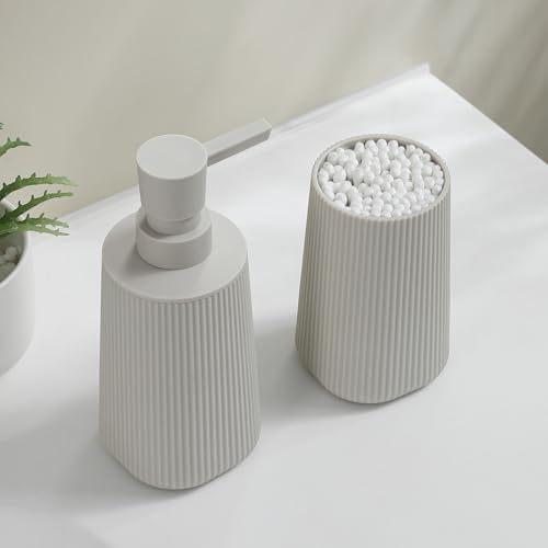 YAUKPH Bathroom Soap Dispenser and Toothbrush Holder Striped Beige