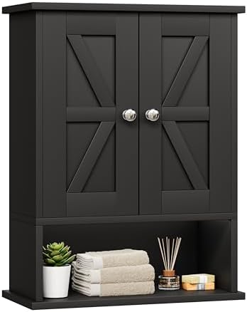 Keehusux 15" W x 19.7" H Small Black Medicine Cabinet with 2 Barn Doors