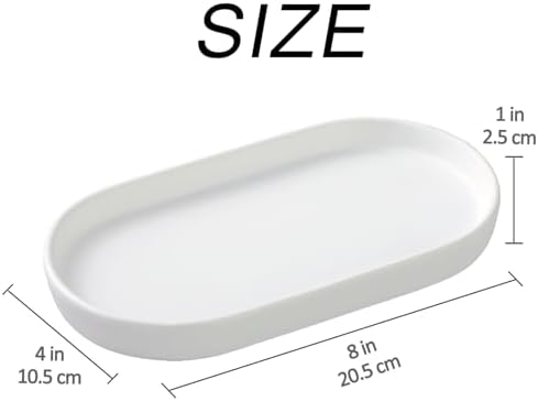 White Round Soap Dispenser Tray - 8'' Ceramic Vanity Tray for Bathroom Decorative, Jewelry Ring Dish, Comestic Holder, Kitchen Sink Countertop Organizer Plate