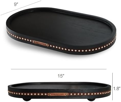 Oval Wooden Decorative Tray Coffee Table Tray Home Decor 15" Black