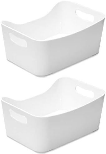 YBM HOME Storage Bins - Open Plastic Organizers and Storage Basket for Kitchen Pantry Organization, Under Sink Bathroom Storage, Toy Baskets, Food Storage Box Containers (Small - 2 Pack, White)