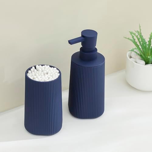 YAUKPH Bathroom Soap Dispenser and Toothbrush Holder Striped Blue