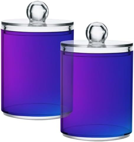Gredecor 2 Pack Gradient Purple Blue Qtip Holder Organizer Dispenser Clear Bathroom Storage Canister Cotton Ball Holder Bathroom Containers for Cotton Swabs/Pads/Floss