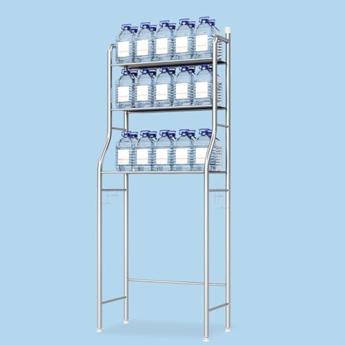 3-Tier Over The Toilet Storage, Over Toilet Bathroom Organizer, Freestanding Metal Bathroom Shelves, Over The Toilet Organizer with Hooks and Paper Holder, Space-Saving, Black
