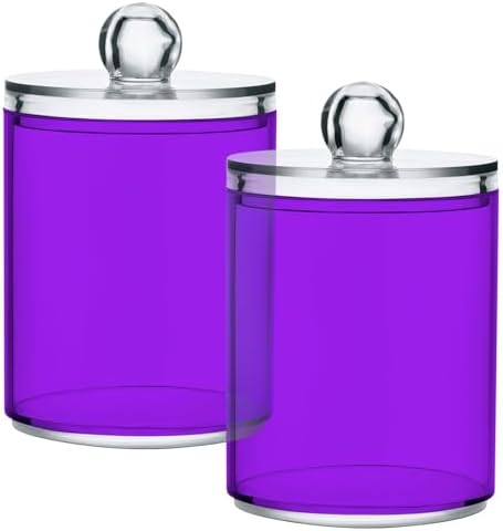 Gredecor 4 Pack Purple Qtip Holder Organizer Dispenser Clear Bathroom Storage Canister Cotton Ball Holder Bathroom Containers for Cotton Swabs/Pads/Floss