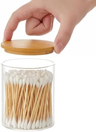 INIUNIK 6 Pack Glass Qtip Holder Dispenser with Bamboo Lid