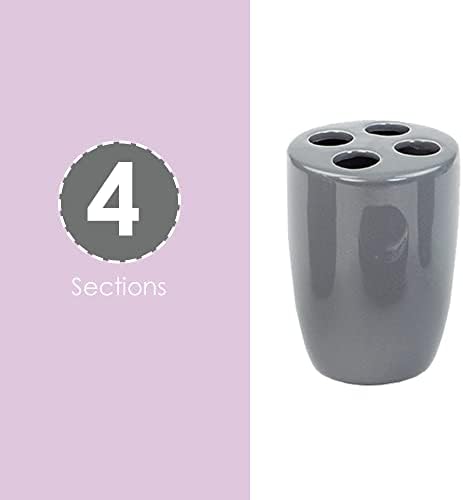 4-Piece Ceramic Bathroom Set (Grey), By Home Basics | Contemporary Design Bathroom Accessory Sets | Accessories For Bathroom | Includes Soap Dish, Tumbler, Toothbrush Holder, and Lotion Dispenser