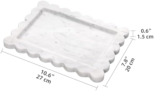 Scalloped Marble Decorative Tray, Carrara White, 10.8 * 8
