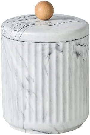 Marble ceramics Bathroom Canister with Lid Qtip Holder Dispenser Jar